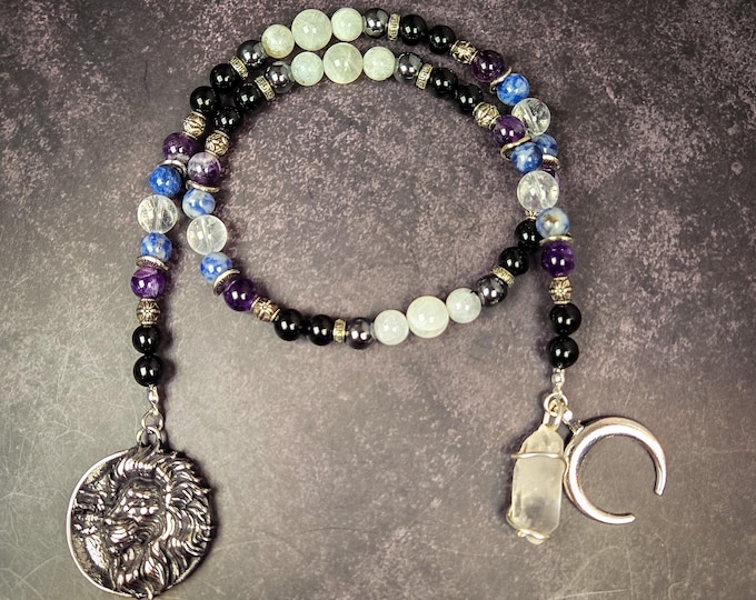 Goddess Rhea Prayer Beads: Moonstone, Obsidian, and Sodalite Devotional Beads