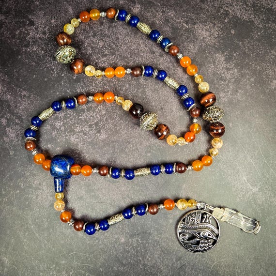Egyptian God Rosary with Tiger's Eye, Carnelian & Citrine
