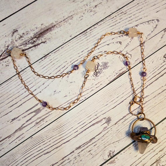 Rose Quartz and Amethyst Pendulum Necklace