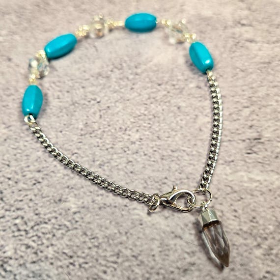 Blue Howlite Pendulum Bracelet - Wearable Divination Tool - Crystal Healing Jewelry
