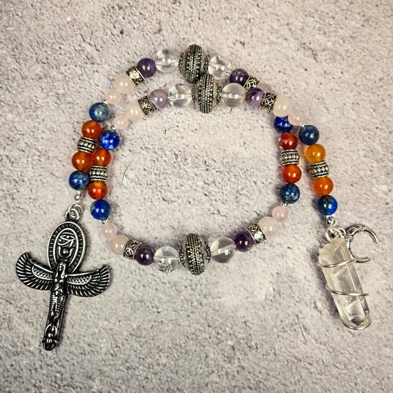 Isis Devotional Prayer Beads – Carnelian, Amethyst, and Lapis Lazuli Rosary