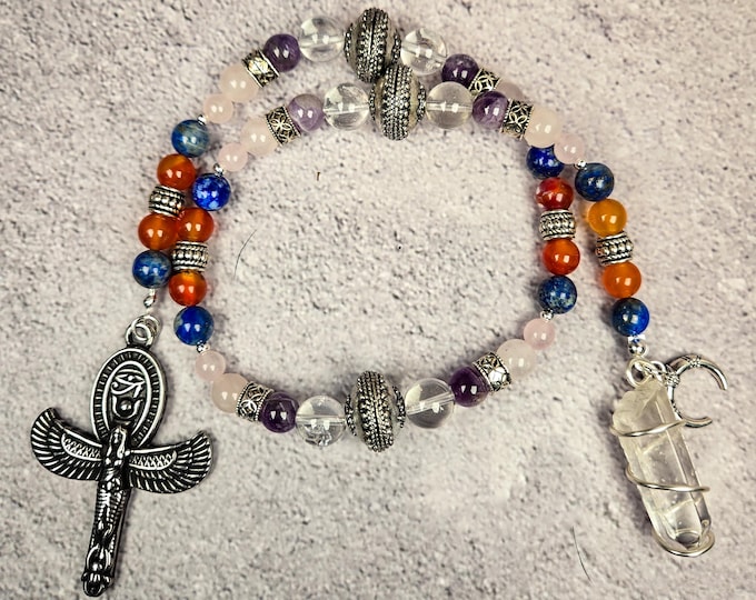 Isis Devotional Prayer Beads – Carnelian, Amethyst, and Lapis Lazuli Rosary