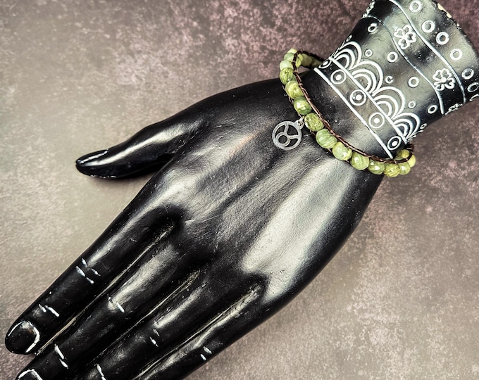 Taurus Zodiac Bracelet: Green Rutilated Quartz Leather Wrap for Clarity & Transformation
