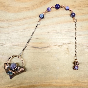 Copper Amethyst Pendulum: Divination Crystal with Cloisonné Beads