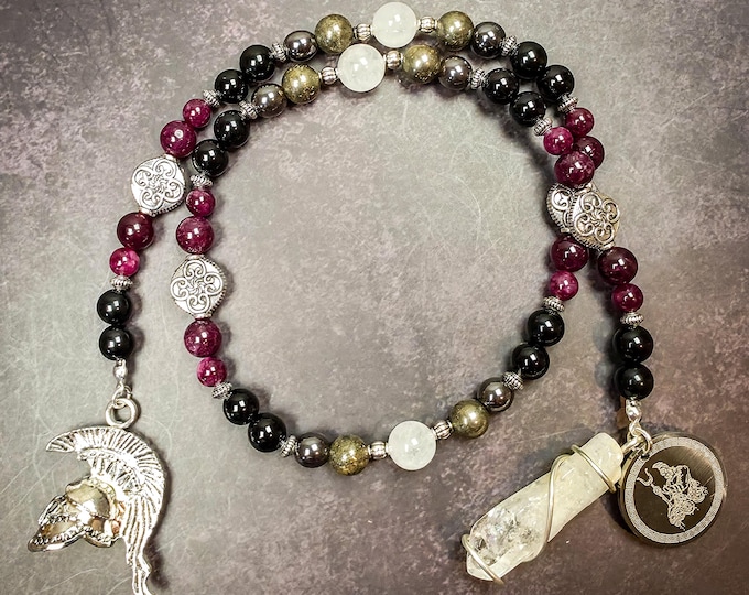 Hades Devotional Prayer Beads: Obsidian, Garnet, and Hematite Rosary