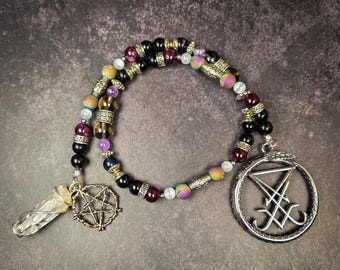 Lucifer Prayer Beads: Obsidian, Garnet, and Selenite Altar Rosary