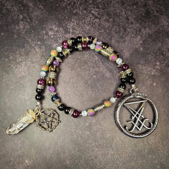 Lucifer Prayer Beads: Obsidian, Garnet, and Selenite Altar Rosary
