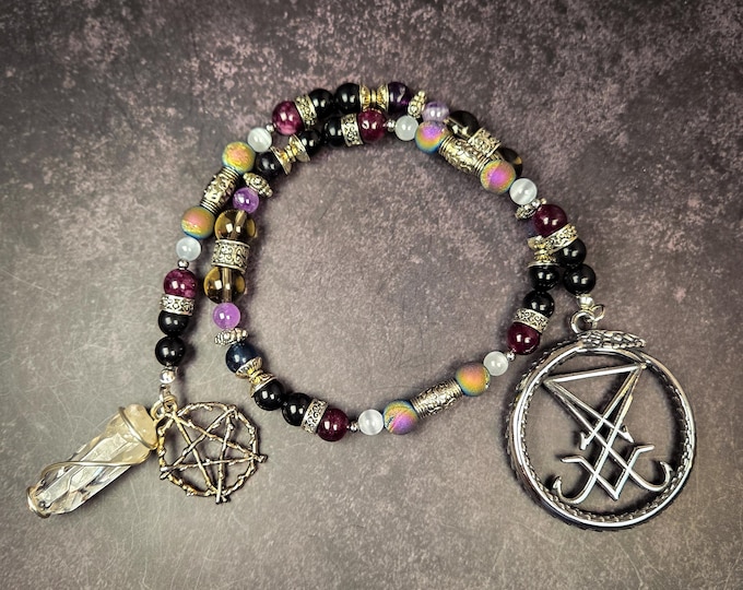 Lucifer Prayer Beads: Obsidian, Garnet, and Selenite Altar Rosary