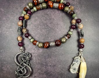 Loki Devotional Pagan Prayer Beads: Red Tiger’s Eye, Garnet, and Black Moonstone