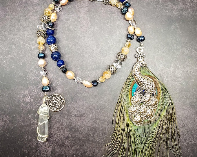 Hera Devotional Prayer Beads: Lapis Lazuli, Citrine, and Pearl Rosary