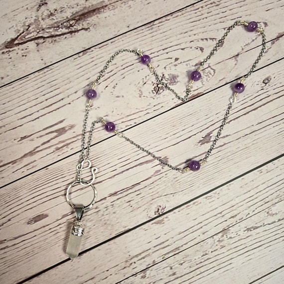 Amethyst & Selenite Pendulum Necklace