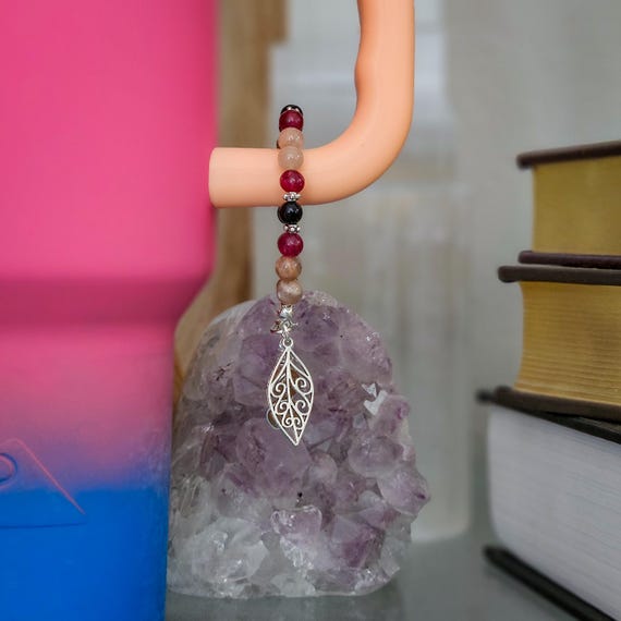 Garnet, Black Moonstone, and Black Onyx Tumbler Charm