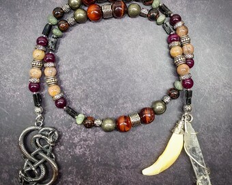 Loki Devotional Pagan Prayer Beads: Red Tiger’s Eye, Garnet, and Black Moonstone