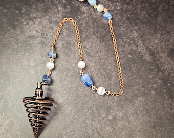 Blue Kyanite, Selenite, & Copper Dowsing Pendulum