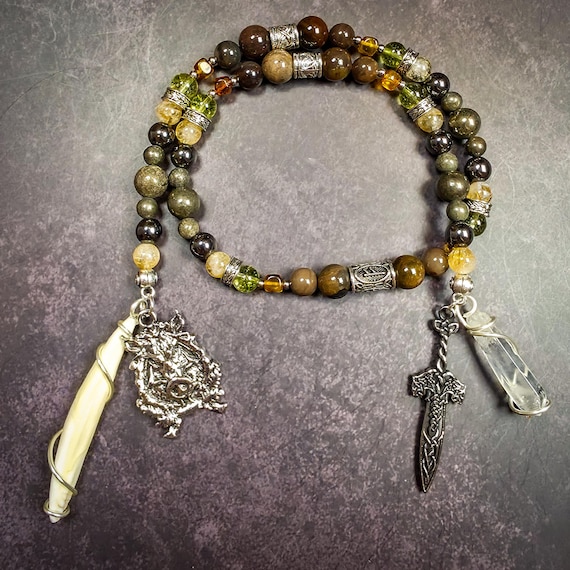Norse God Freyr Prayer Beads - Pyrite, Citrine, and Hematite Rosary