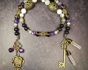 Hekate Prayer Beads – Amethyst, Moonstone, Labradorite, and Black Tourmaline