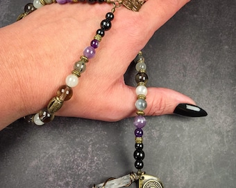 Goddess Hekate Wrist Rosary: Amethyst, Labradorite, Moonstone & Black Tourmaline Prayer Beads