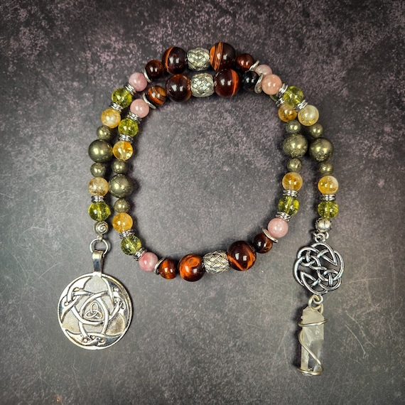 Lugh Devotional Prayer Beads: Sunstone, Tiger's Eye & Pyrite