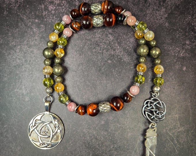 Lugh Devotional Prayer Beads: Sunstone, Tiger's Eye & Pyrite