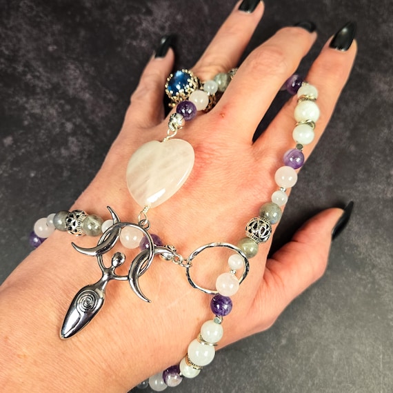 Divine Feminine Wrist Rosary: Moonstone, Amethyst, and Rose Quartz