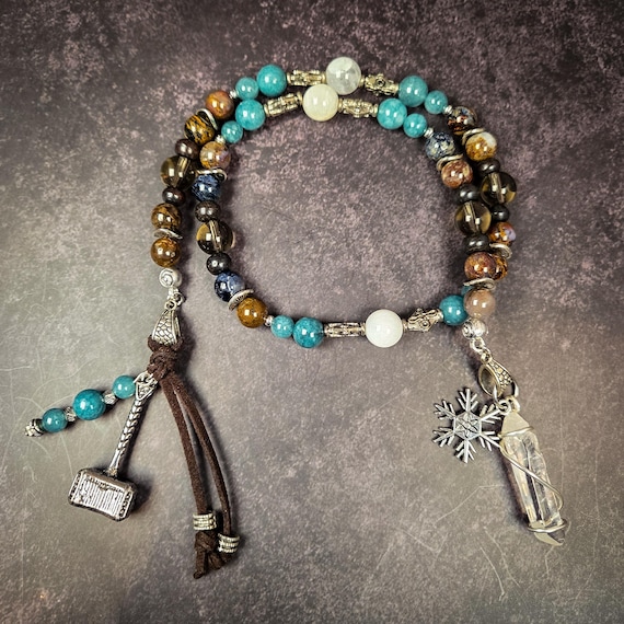 Cailleach Prayer Beads: Pietersite, Aquamarine, and Moonstone Devotional Beads