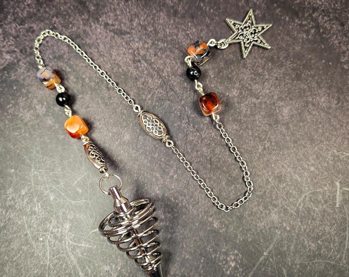 Dragon Vein Agate & Black Tourmaline Dowsing Pendulum