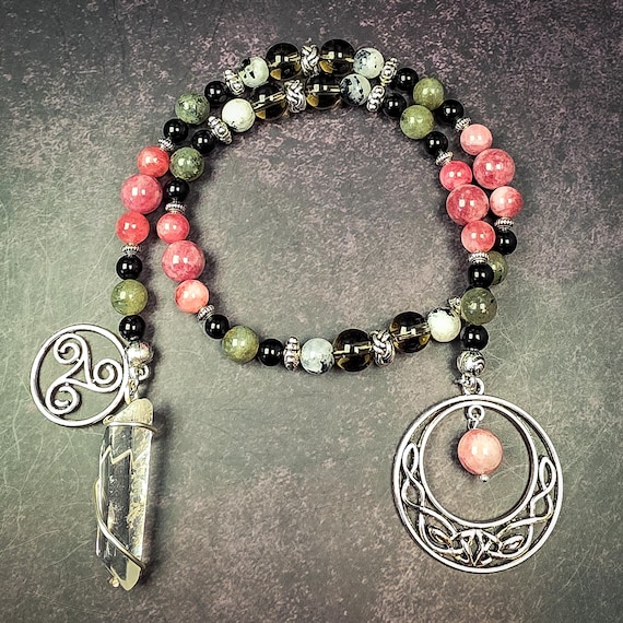 Cerridwen Prayer Beads: Sunstone, Moonstone, Amethyst, Obsidian, Labradorite, and Smoky Quartz