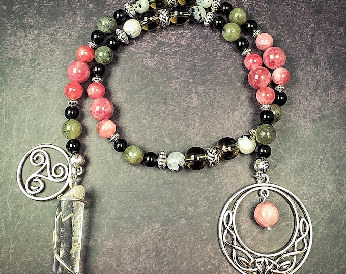 Cerridwen Prayer Beads: Sunstone, Moonstone, Amethyst, Obsidian, Labradorite, and Smoky Quartz