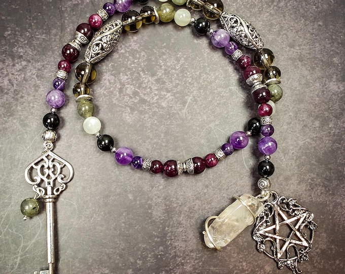 Hekate Prayer Beads: Amethyst, Moonstone, Labradorite, and Black Tourmaline