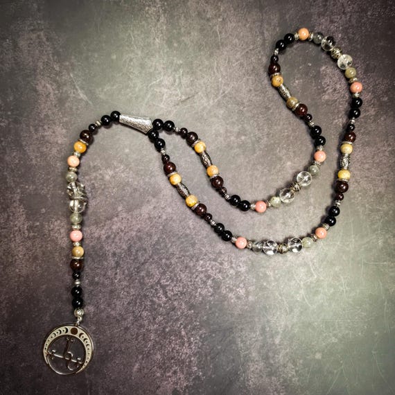 Lilith Rosary Beads: Garnet, Obsidian, and Black Moonstone Rosary