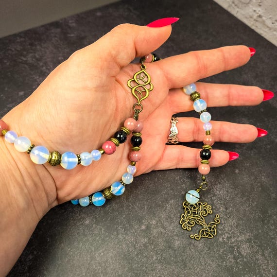 Rhodonite, Opalite, and Black Tourmaline Wrist Rosary