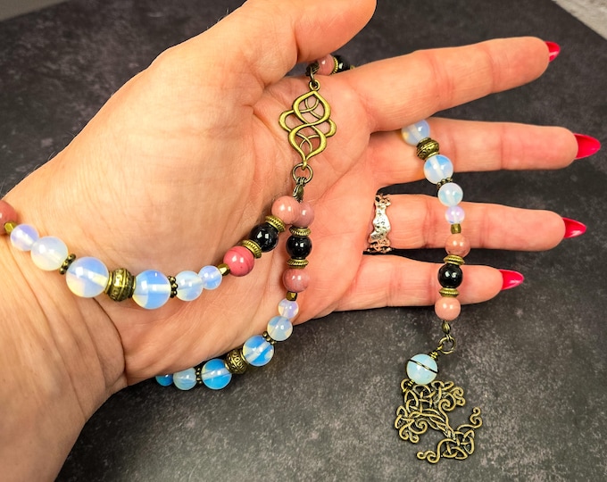 Rhodonite, Opalite, and Black Tourmaline Wrist Rosary