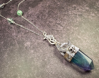 Rainbow Fluorite Pendulum Necklace: Mental Clarity