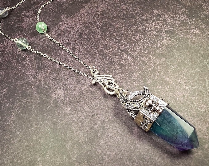 Rainbow Fluorite Pendulum Necklace: Mental Clarity