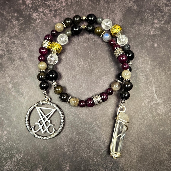 Lucifer Prayer Beads: Garnet, Labradorite, Obsidian Altar Rosary