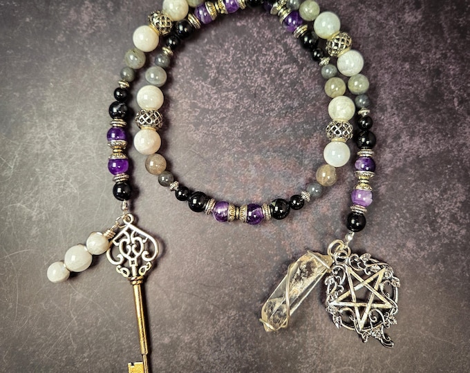 Hekate Prayer Beads – Amethyst, Moonstone, Labradorite, and Black Tourmaline