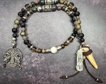 Odin Prayer Beads: Norse Pagan Rosary with Jasper, Agate, & Pyrite