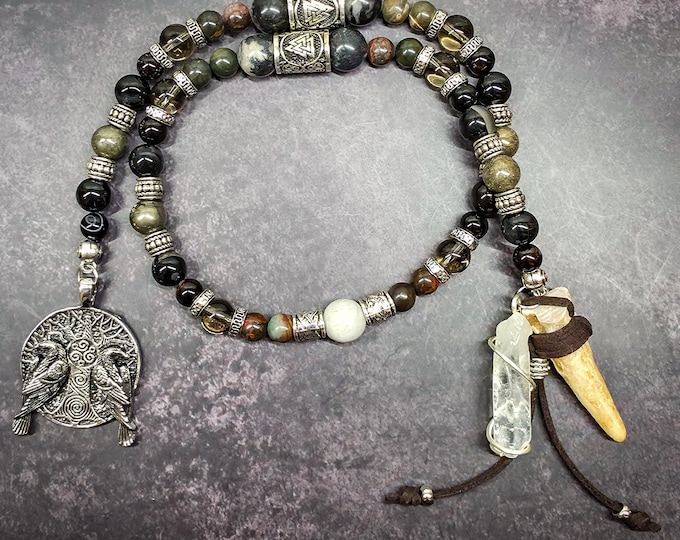 Odin Prayer Beads: Norse Pagan Rosary with Jasper, Agate, & Pyrite