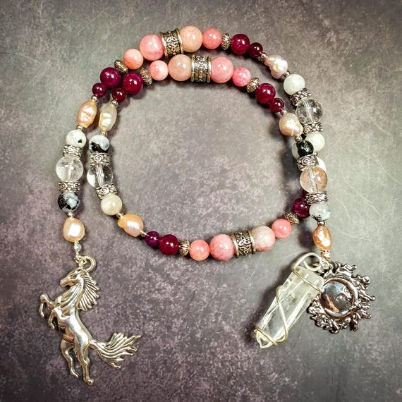 Celtic Goddess Áine Prayer Beads: Sunstone, Garnet, and Pearl Rosary