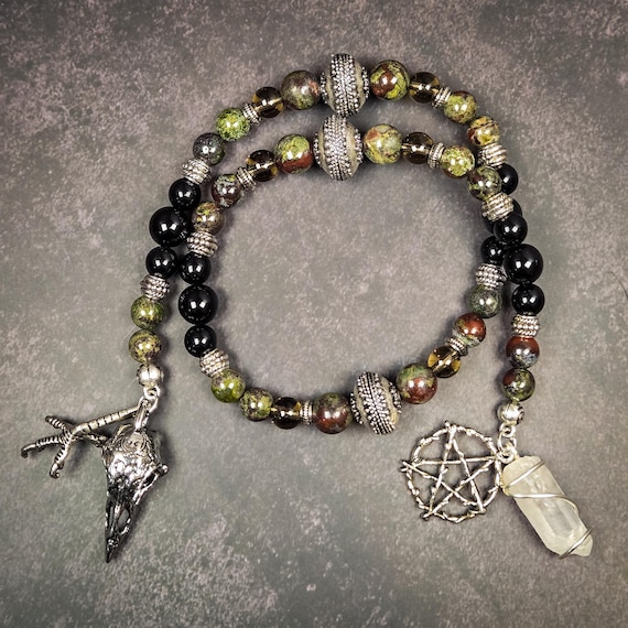 Baba Yaga Prayer Beads: Dragon Bloodstone, Obsidian, Smoky Quartz Rosary