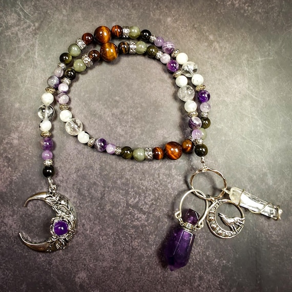 Greek Goddess Circe Prayer Beads: Amethyst, Labradorite, and Moonstone Devotional