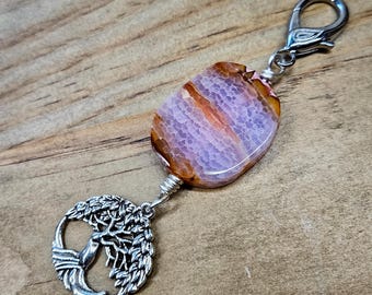 Agate Gemstone Keychain - Tree of Life Key Ring - Crystal Zipper Pull