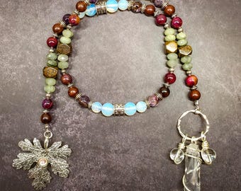 Nature Devotional Beads: Rutile Quartz, Opalite, Sandalwood Rosary