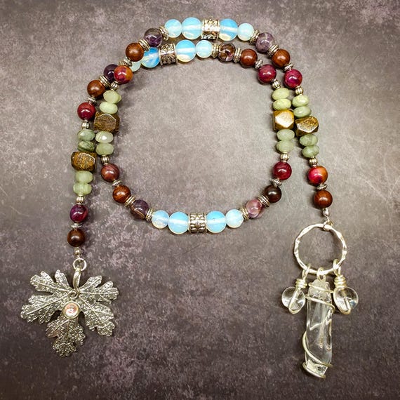 Nature Devotional Beads: Rutile Quartz, Opalite, Sandalwood Rosary