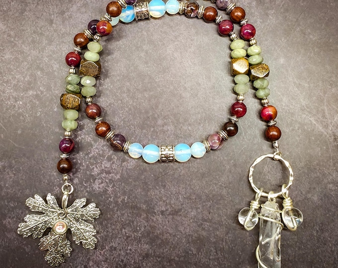 Nature Devotional Beads: Rutile Quartz, Opalite, Sandalwood Rosary
