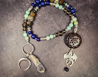 Goddess Tiamat Devotional Beads: Amazonite, Lapis Lazuli, and Smoky Quartz Rosary