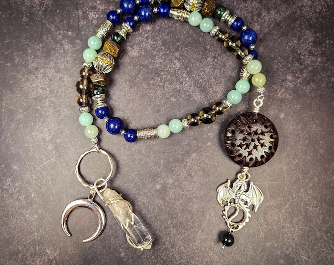 Goddess Tiamat Devotional Beads: Amazonite, Lapis Lazuli, and Smoky Quartz Rosary
