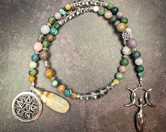 Gaia Goddess Prayer Beads: India Agate & Clear Quartz Rosary