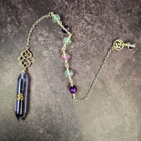 Fluorite Pendulum • Silver-Tone Chain with Fluorite Beads • Intuition, Clarity & Divination Tool