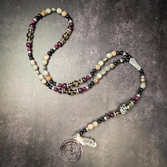 Lilith Rosary Beads: Garnet, Obsidian, and Black Moonstone Rosary